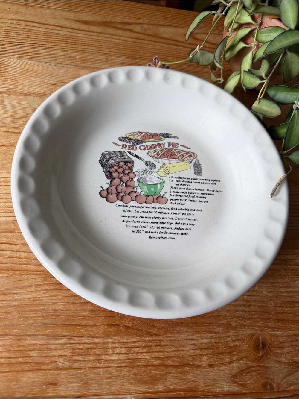 Vintage Red Cherry Pie Ceramic Pie Plate